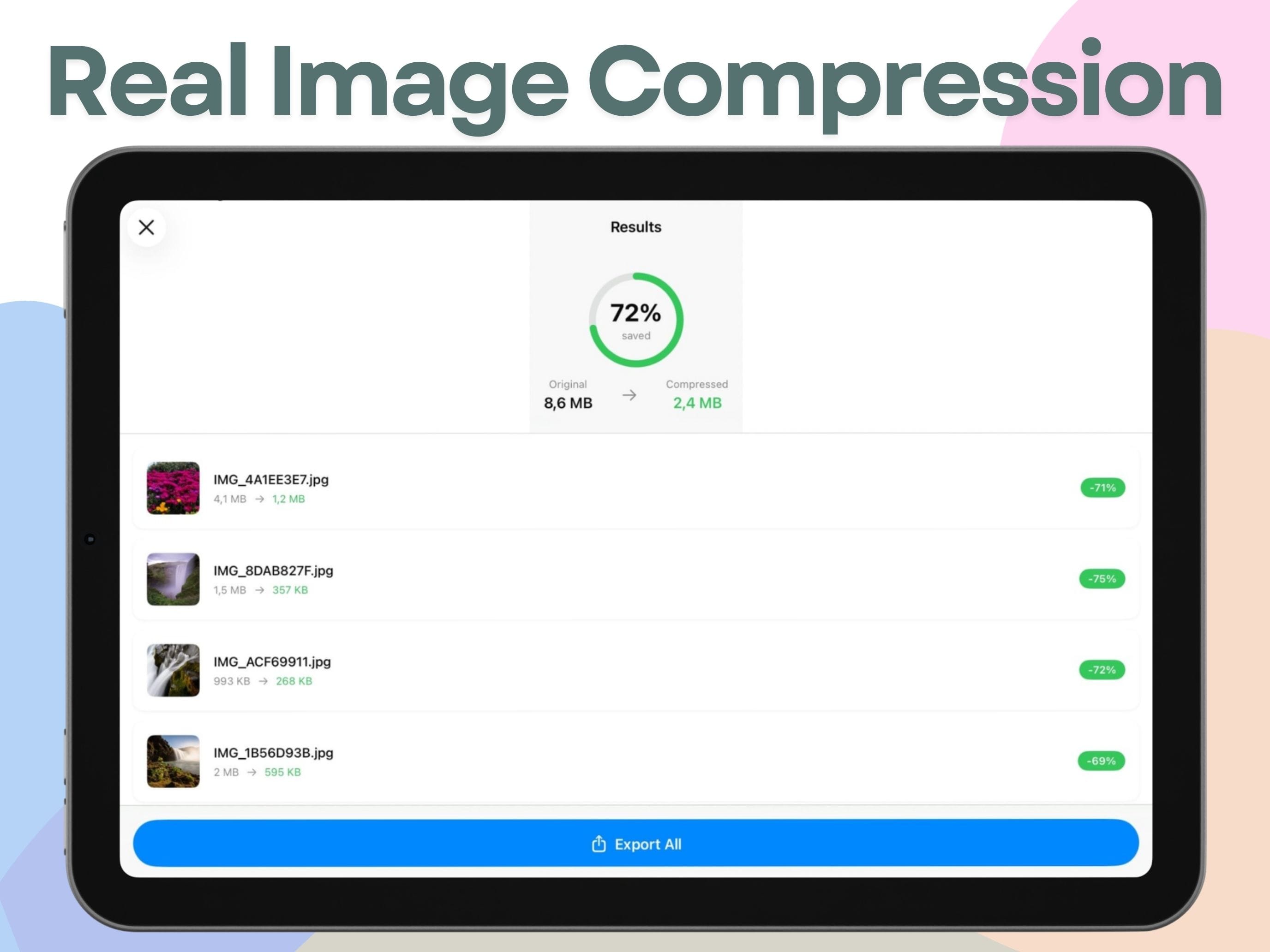 Compression results showing 72% size reduction
